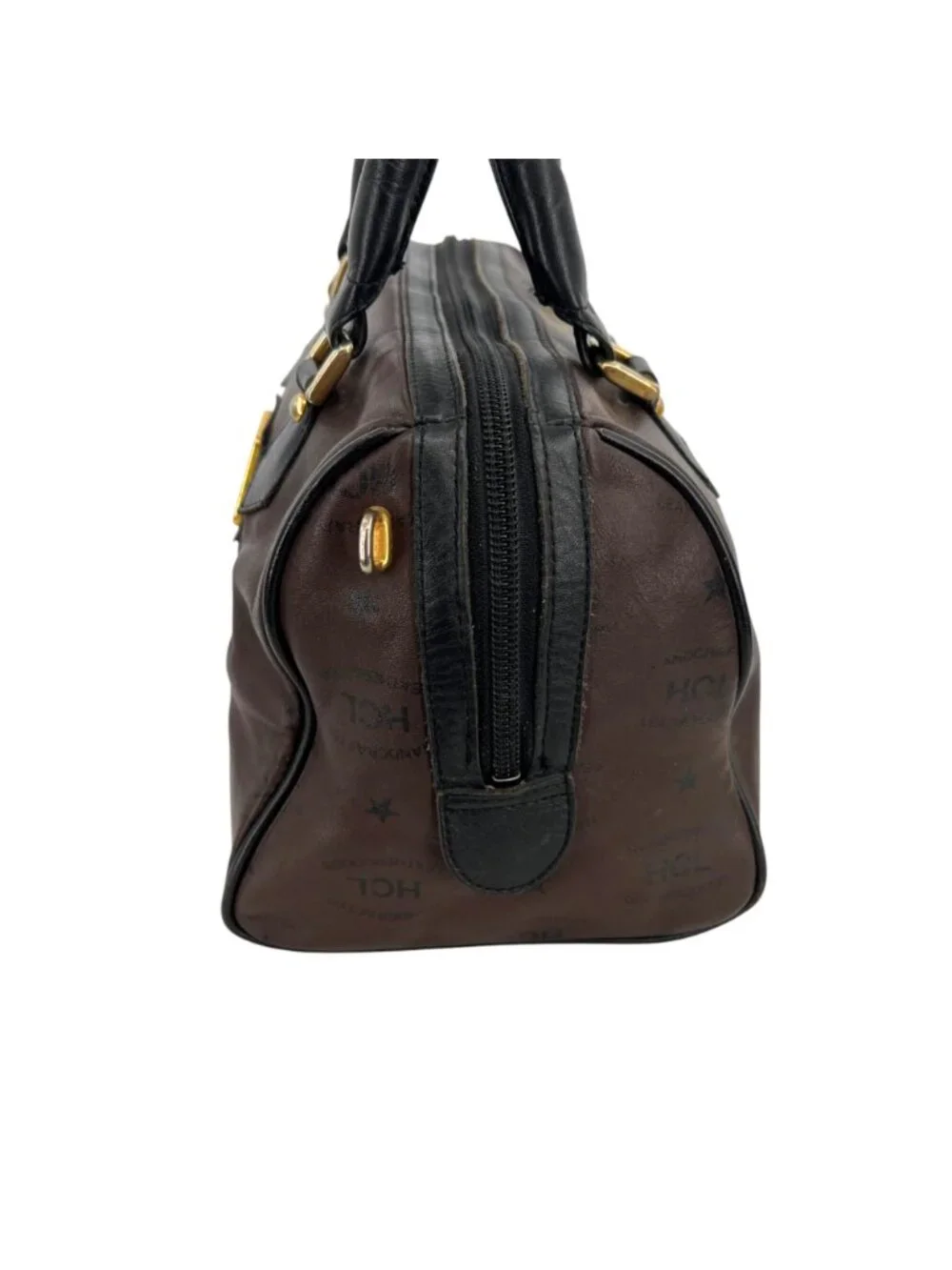 HCL Vintage 80s 90s Brown Leather Monogram Handbag Luxury Classic